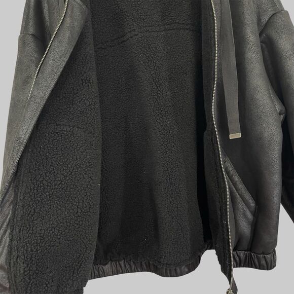 Urban Outfitters Casey Faux Suede Black Zip Up Hoodie Bomber Jacket M - Picture 6 of 10